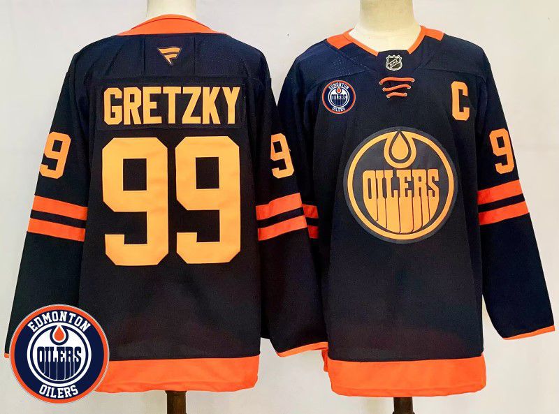Men Edmonton Oilers #99 Gretzky Black Fanatics 2025 NHL Jersey style 1